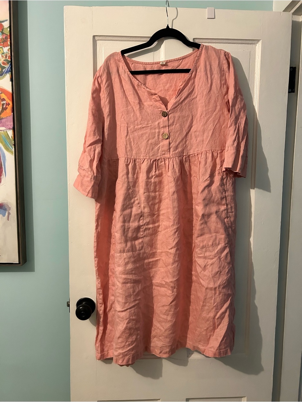 Light Pink Linen Button Front Tunic Dress